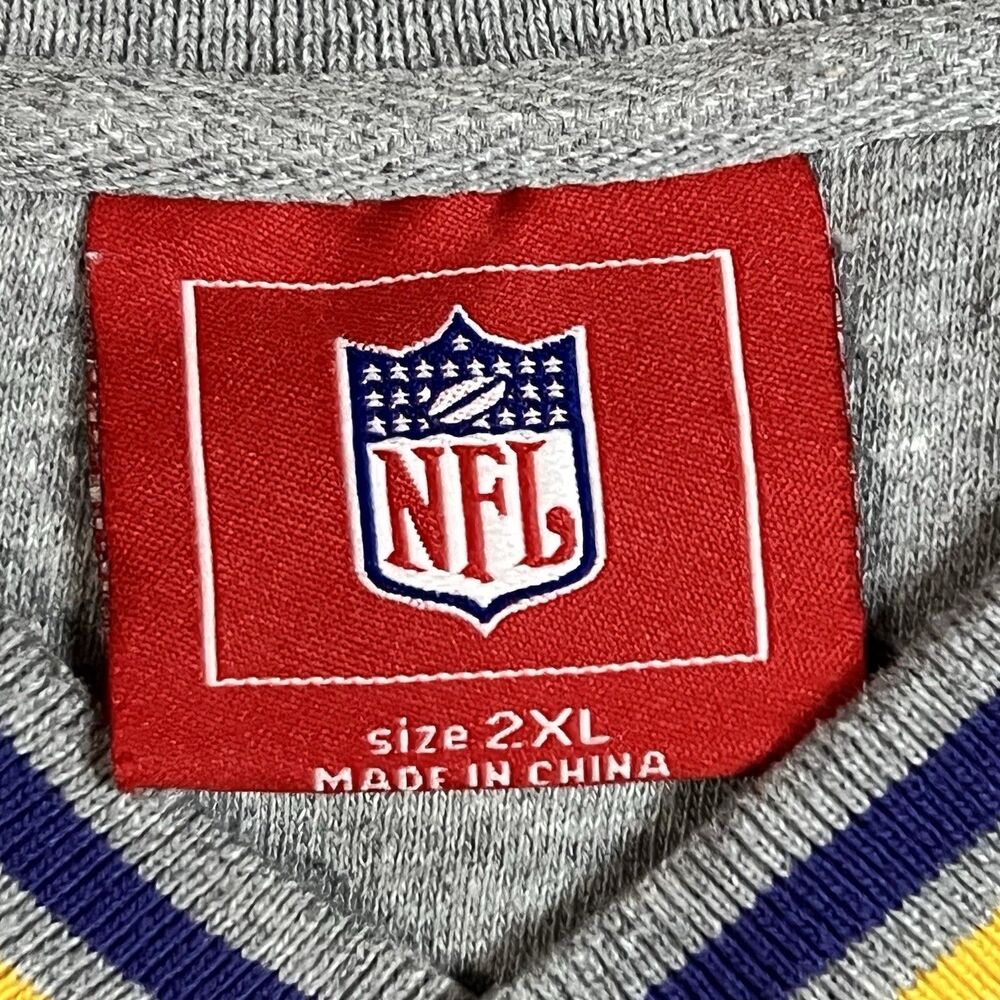 Vintage NFL Minnesota Vikings V Neck Sweatshirt Mens 2XL Gray Striped Sleeves - Picture 5 of 12